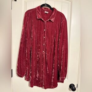 J Jill Crushed Velvet Tunic Top XL Pink Raspberry Long Sleeve